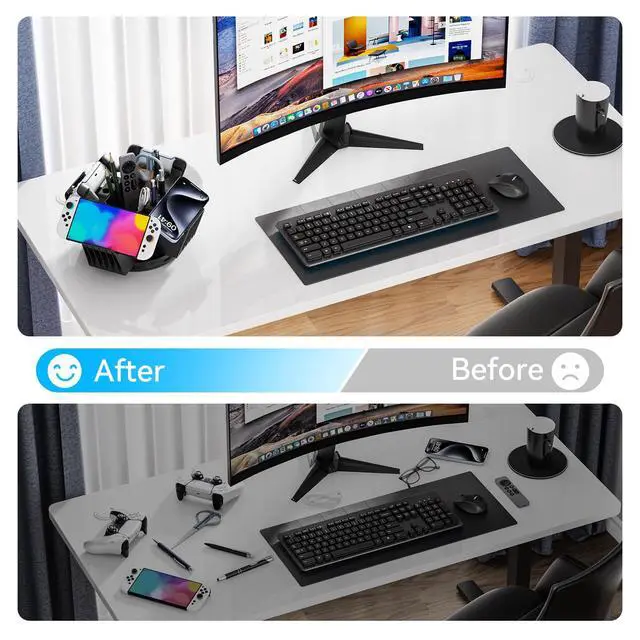 Alt view image 7 of 7 - Controller Organizer for Desktop - 360°Rotatable Controller Holder with Storage Box - Universal Stand for 4 Controllers, Desk Organizer for Switch Remote Control Pen Gamer Accessories