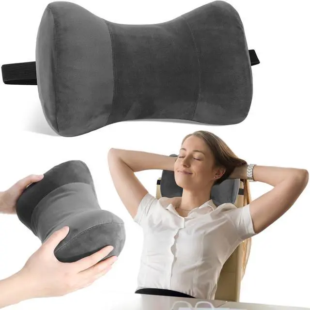 Main image of Car Neck Pillow for Driving Seat 11.8 x 7.87 x 4.7 Inches Office & Gaming Chair Neck Support Pillow Memory Foam with Strap Velvet Cover for Car Driving and Desk Use(Gray)