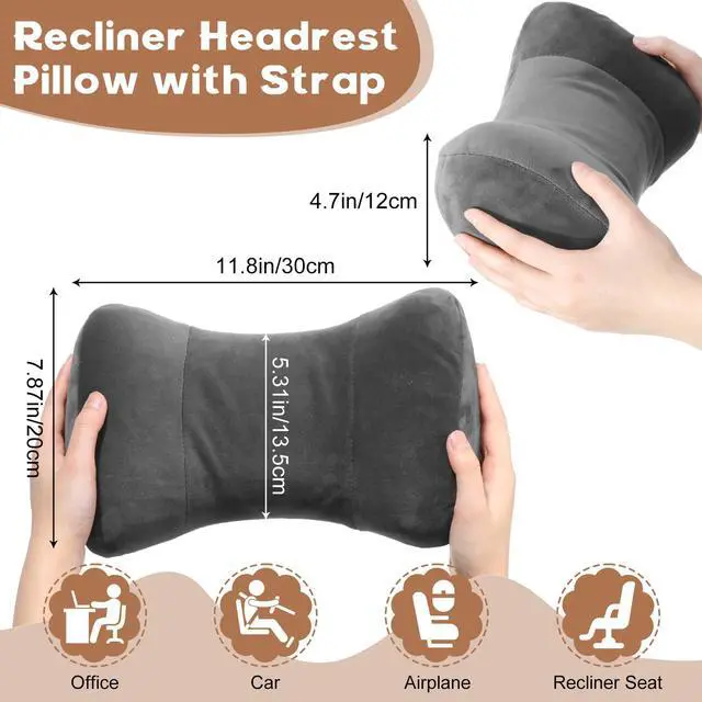 Alt view image 2 of 7 - Car Neck Pillow for Driving Seat 11.8 x 7.87 x 4.7 Inches Office & Gaming Chair Neck Support Pillow Memory Foam with Strap Velvet Cover for Car Driving and Desk Use(Gray)