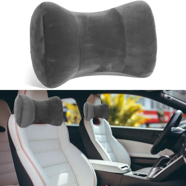 Alt view image 3 of 7 - Car Neck Pillow for Driving Seat 11.8 x 7.87 x 4.7 Inches Office & Gaming Chair Neck Support Pillow Memory Foam with Strap Velvet Cover for Car Driving and Desk Use(Gray)