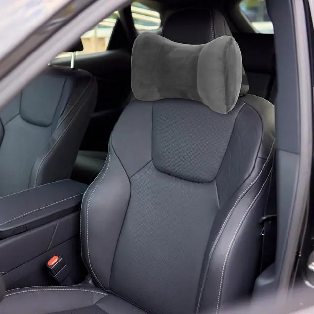 Alt view image 7 of 7 - Car Neck Pillow for Driving Seat 11.8 x 7.87 x 4.7 Inches Office & Gaming Chair Neck Support Pillow Memory Foam with Strap Velvet Cover for Car Driving and Desk Use(Gray)