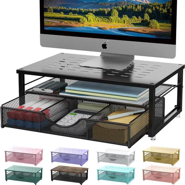 Main image of Computer Monitor Stand Riser, Desk Organizers and Accessories with Drawer, Office Desk Accessories & Workspace Desktop Organizers Storage for Printer Stand (Black)