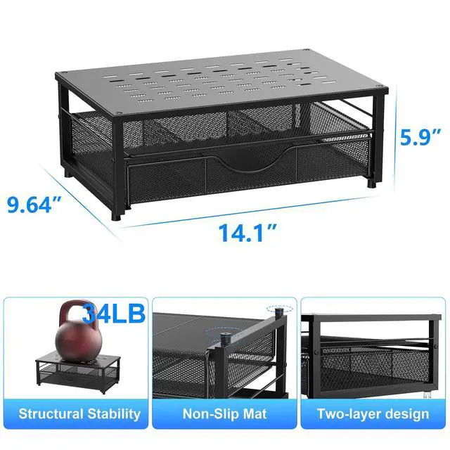 Alt view image 5 of 7 - Computer Monitor Stand Riser, Desk Organizers and Accessories with Drawer, Office Desk Accessories & Workspace Desktop Organizers Storage for Printer Stand (Black)