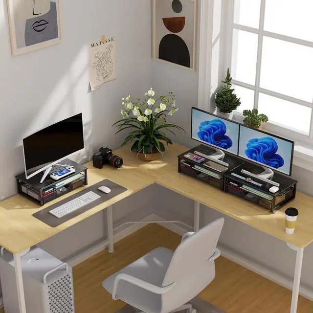 Alt view image 7 of 7 - Computer Monitor Stand Riser, Desk Organizers and Accessories with Drawer, Office Desk Accessories & Workspace Desktop Organizers Storage for Printer Stand (Black)