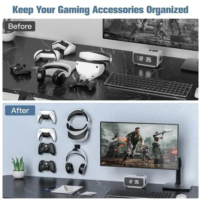 Alt view image 5 of 6 - 6 Pack Controller Wall Mount Universal Game Controller Holder for PS5, Xbox, Switch Adhesive or Screw Installation Headset & Controller Storage Hook (Black)