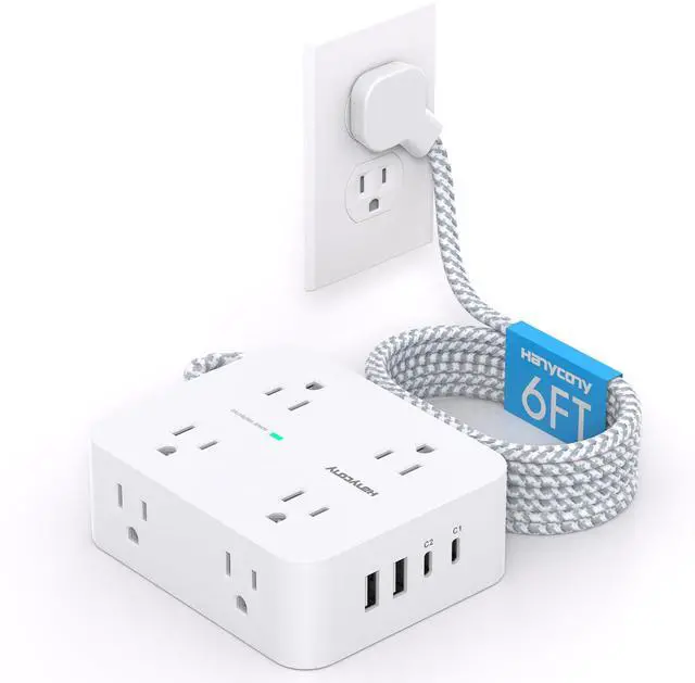 Main image of PD 30W USB C Power Strip Surge Protecor, HANYCONY 8 Outlets 4 USB(2 USB C Ports), 1080J Desk Charging Station for Multiple Devices, 6 Ft Flat Plug Extension Cord for College Dorm Room Essentials