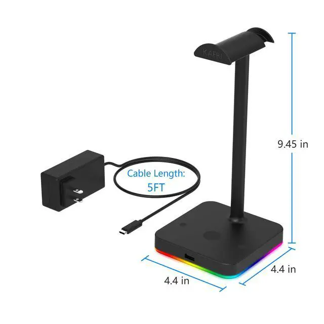 Alt view image 7 of 7 - RGB Headphone Stand with Wireless Charger Desk Gaming Headset Holder Hanger Rack with 10W/7.5W QI Charging Pad and QC 3.0 USB Port - Suitable for Gamer Desktop Table Game Earphone Accessories
