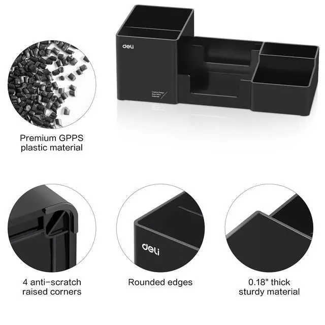 Alt view image 5 of 7 - Desk Organizer, Plastic Desktop Organizer with Pencil Holder and Sticky Note Tray, Office Stationery Supplies Organizers Accessories Caddy, 6 Compartments, Black