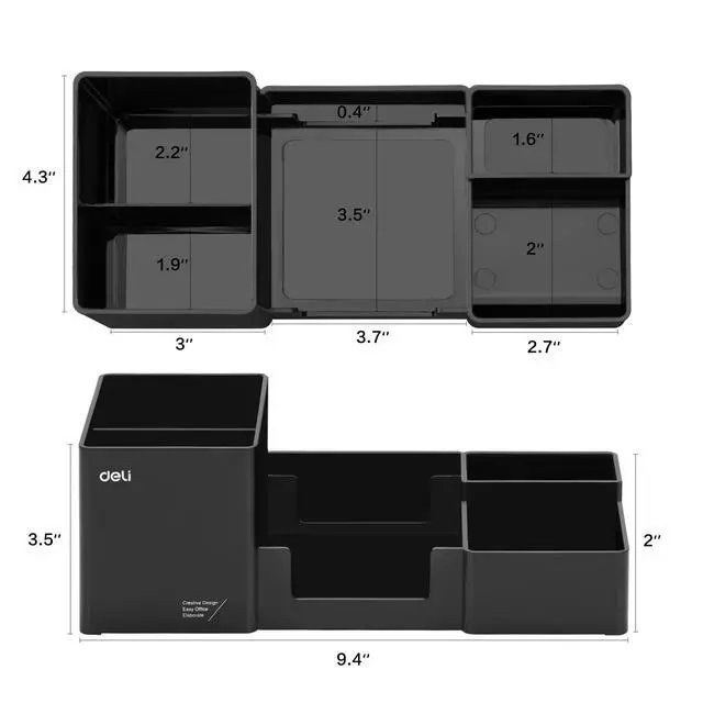 Alt view image 7 of 7 - Desk Organizer, Plastic Desktop Organizer with Pencil Holder and Sticky Note Tray, Office Stationery Supplies Organizers Accessories Caddy, 6 Compartments, Black