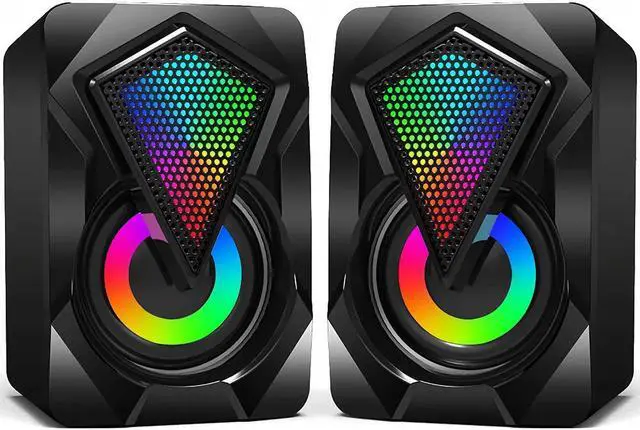 Main image of Computer Speakers X2 Wired PC Speaker 2.0 USB Gaming Powered Stereo Mini Multimedia Volume Control with RGB Lights 3.5mm Aux Input for Phone Tablets Desktop Laptop