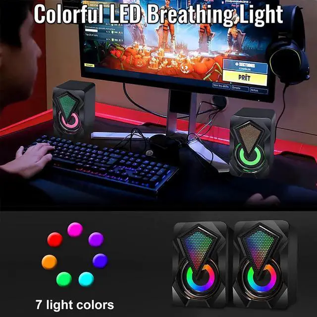 Alt view image 3 of 7 - Computer Speakers X2 Wired PC Speaker 2.0 USB Gaming Powered Stereo Mini Multimedia Volume Control with RGB Lights 3.5mm Aux Input for Phone Tablets Desktop Laptop
