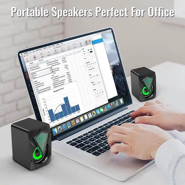Alt view image 6 of 7 - Computer Speakers X2 Wired PC Speaker 2.0 USB Gaming Powered Stereo Mini Multimedia Volume Control with RGB Lights 3.5mm Aux Input for Phone Tablets Desktop Laptop