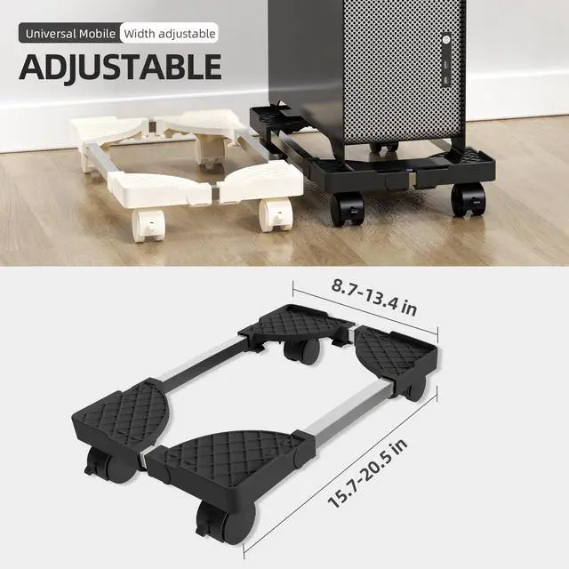Alt view image 2 of 6 - Computer Tower Stand, Adjustable Mobile CPU Stand Fits Most PC Tower, Desktop CPU Holder with 4 Rolling Caster Wheels, PC Floor Cart Riser Gaming Desk Accessories