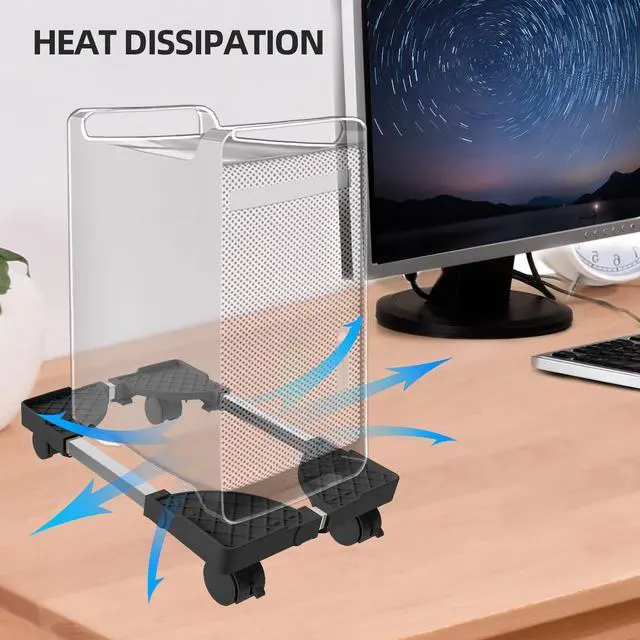 Alt view image 4 of 6 - Computer Tower Stand, Adjustable Mobile CPU Stand Fits Most PC Tower, Desktop CPU Holder with 4 Rolling Caster Wheels, PC Floor Cart Riser Gaming Desk Accessories