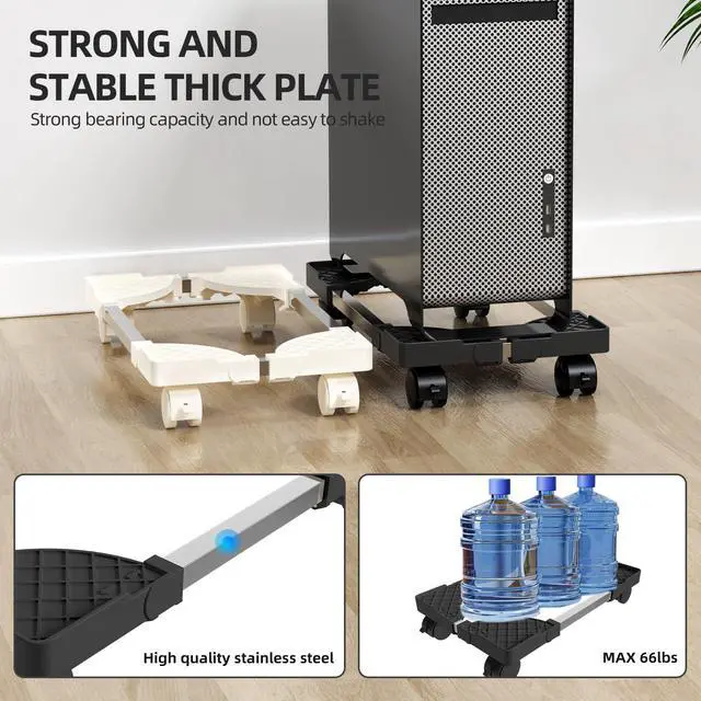 Alt view image 5 of 6 - Computer Tower Stand, Adjustable Mobile CPU Stand Fits Most PC Tower, Desktop CPU Holder with 4 Rolling Caster Wheels, PC Floor Cart Riser Gaming Desk Accessories