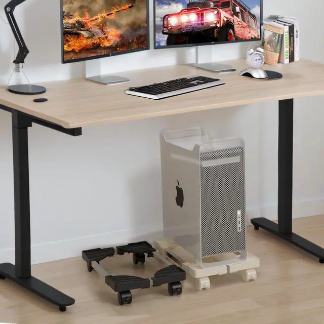 Alt view image 6 of 6 - Computer Tower Stand, Adjustable Mobile CPU Stand Fits Most PC Tower, Desktop CPU Holder with 4 Rolling Caster Wheels, PC Floor Cart Riser Gaming Desk Accessories