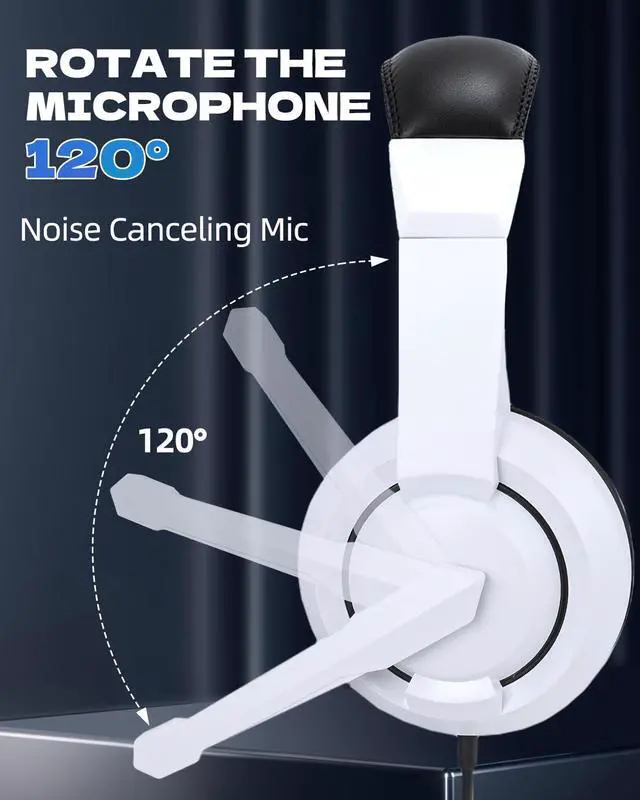 Alt view image 4 of 7 - L02 Wired Headset, 3.5mm Stereo Headphones with Noise Canceling Microphone & Volume Controls, On-Ear Computer Headset for School/Office/Online/Gaming (White)