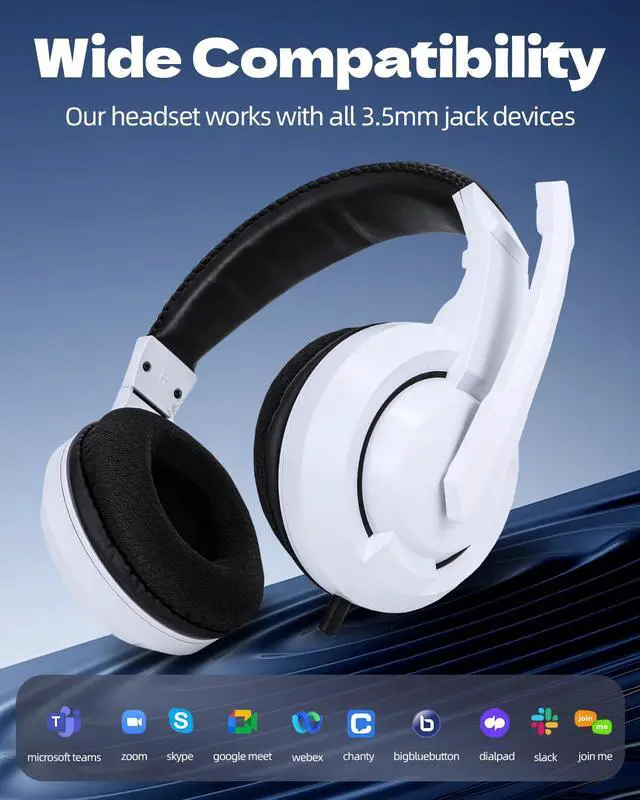 Alt view image 6 of 7 - L02 Wired Headset, 3.5mm Stereo Headphones with Noise Canceling Microphone & Volume Controls, On-Ear Computer Headset for School/Office/Online/Gaming (White)