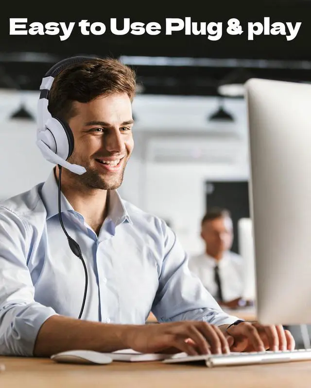 Alt view image 7 of 7 - L02 Wired Headset, 3.5mm Stereo Headphones with Noise Canceling Microphone & Volume Controls, On-Ear Computer Headset for School/Office/Online/Gaming (White)