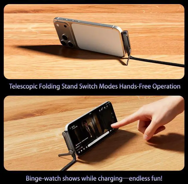 Alt view image 7 of 7 - 240W USB C to USB C Cable with Adjustable Phone Stand, 90° Right Angle Fast Charging Cord, Braided PD 3.1 Charger Cable for iPhone 15, Samsung Galaxy, iPad, MacBook, Steam Deck (1 Pcs)