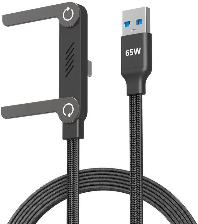 Main image of 65W USB A to USB C Cable with Foldable Stand,5FT Sideways Invisible Charging Cord,90 Degree Right Angle Braided Gaming Fast Charger Cable Compatible with iPhone 17 16 15 ,MacBook,iPad,Galaxy S26 S25