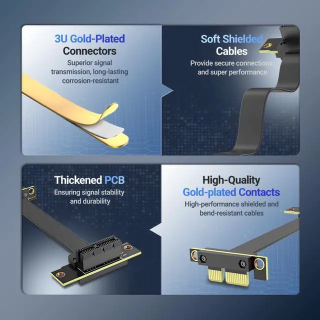 Alt view image 4 of 7 - PCIe X1 4.0 Riser Cable 90°, PCIe Extension Cable to Various Adapter Cards, Network Cards, Capture Cards, & SSD Cards, only Designed for PCIe x1 Slots10cm/3.94inch