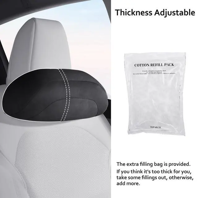 Alt view image 2 of 7 - Car Headrest Pillow for Driving, Softness Ergonomic Design Universal Travel Neck Pillow for Most Cars, Office Chairs, Gaming Chairs with Extra Filler Cotton Bag (Black, 1PC)