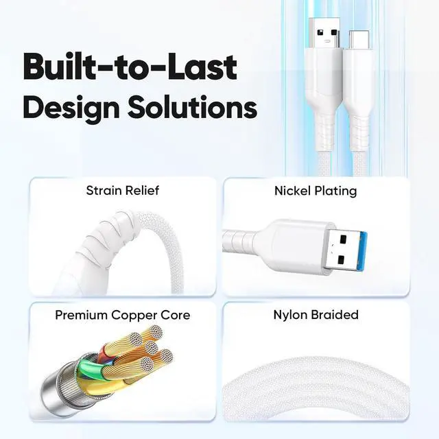 Alt view image 3 of 7 - USB A to USB C Data Cable 10ft, USB 3.2 Gen 2 Type A to C 10Gbps Data Transfer & 3A Fast Charging Cord, Braided USB to Type C Cable for Xbox PS5 Controller iPhone 17/16/15 Android Phones Laptop SSD