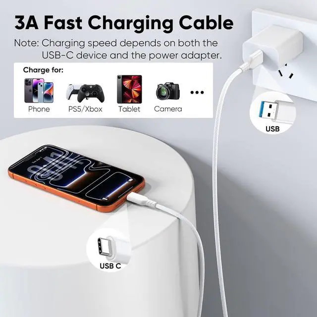 Alt view image 5 of 7 - USB A to USB C Data Cable 10ft, USB 3.2 Gen 2 Type A to C 10Gbps Data Transfer & 3A Fast Charging Cord, Braided USB to Type C Cable for Xbox PS5 Controller iPhone 17/16/15 Android Phones Laptop SSD