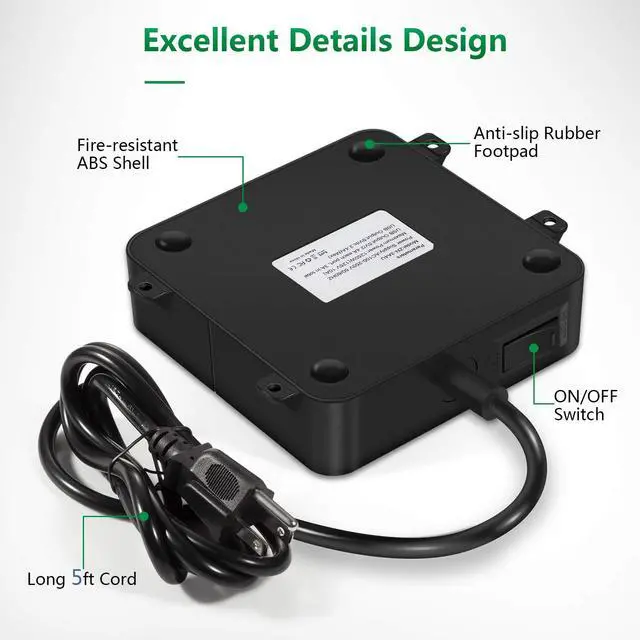 Alt view image 4 of 7 - Power Strip with USB - Wall Mountable Power Strip with 4 USB Ports & 3 Outlets with On/Off Switch & 5ft Extension Cord for Cruise Ship, Travel, Hotel, Office (Black)