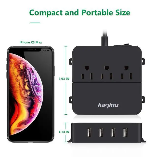 Alt view image 5 of 7 - Power Strip with USB - Wall Mountable Power Strip with 4 USB Ports & 3 Outlets with On/Off Switch & 5ft Extension Cord for Cruise Ship, Travel, Hotel, Office (Black)
