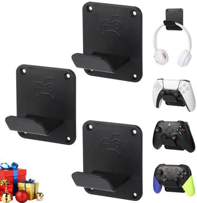 Main image of Controller Holders Wall Mount 3 Pack Wall Stands With Non-Slip Pads, Premium Headphone Mount for Controllers and Headsets, Black, YCKJ-WM-01