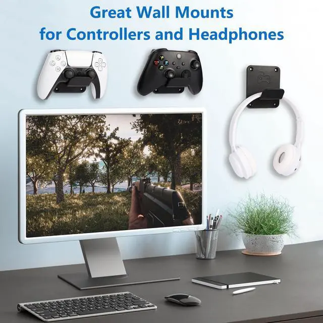 Alt view image 2 of 7 - Controller Holders Wall Mount 3 Pack Wall Stands With Non-Slip Pads, Premium Headphone Mount for Controllers and Headsets, Black, YCKJ-WM-01