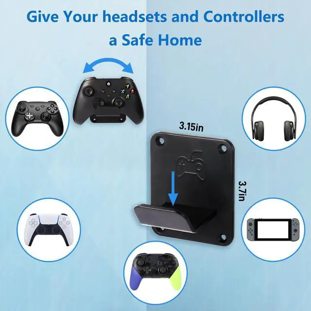 Alt view image 4 of 7 - Controller Holders Wall Mount 3 Pack Wall Stands With Non-Slip Pads, Premium Headphone Mount for Controllers and Headsets, Black, YCKJ-WM-01