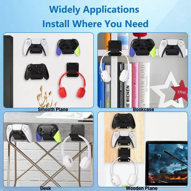 Alt view image 5 of 7 - Controller Holders Wall Mount 3 Pack Wall Stands With Non-Slip Pads, Premium Headphone Mount for Controllers and Headsets, Black, YCKJ-WM-01
