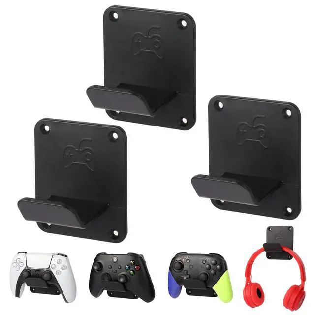 Alt view image 7 of 7 - Controller Holders Wall Mount 3 Pack Wall Stands With Non-Slip Pads, Premium Headphone Mount for Controllers and Headsets, Black, YCKJ-WM-01