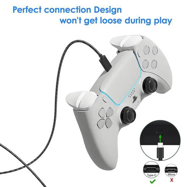 Alt view image 4 of 7 - Charger Charging Cable for Xbox Series S/X,PS5 Controller,Xbox Elite Series 2,PS5 DualSense,Switch Pro Controller USB Type C Nylon Braided Cord 10 Feet