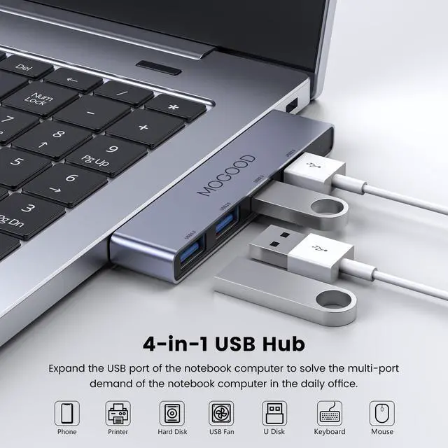 Alt view image 3 of 6 - USB Hub 3.0 - USB Splitter & Port Expander for Laptop, Xbox, Flash Drive, HDD, Console, Printer, Camera, Keyboard, Mouse