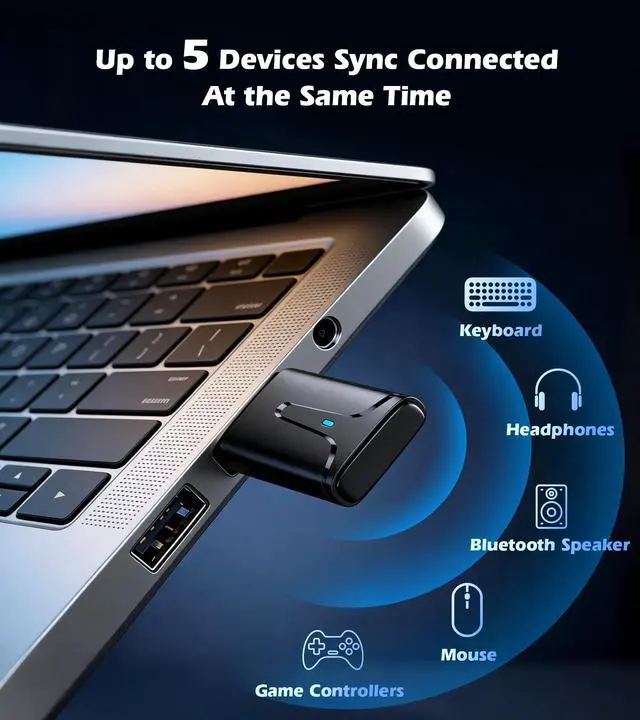 Alt view image 2 of 7 - USB Bluetooth 5.3 Adapter for PC, Long Range Bluetooth Dongle Receiver for Desktop & Laptop, Plug & Play Audio Transmitter for Headphones/Mouse/Keyboard/Speakers, Supports Windows 11/10/8.1