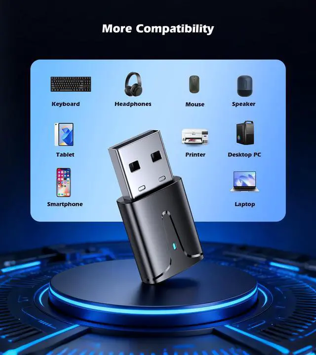 Alt view image 6 of 7 - USB Bluetooth 5.3 Adapter for PC, Long Range Bluetooth Dongle Receiver for Desktop & Laptop, Plug & Play Audio Transmitter for Headphones/Mouse/Keyboard/Speakers, Supports Windows 11/10/8.1