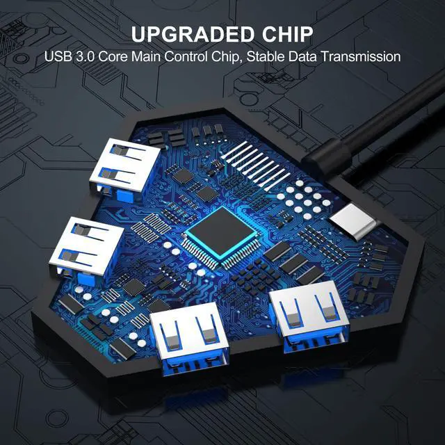 Alt view image 4 of 7 - Multi USB Port Hub, 5Gbps High Speed Data Transfer USB 3.0 Multiport Adapter Expander 4 Port, Extra USB Ports Extender for Laptop Mac Computer PC Desktop PS5