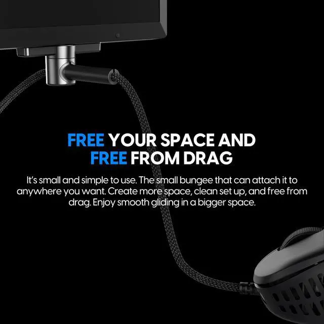 Alt view image 2 of 7 - - Micro Bungee ES : Drag-Free Wired Mouse Support - Free Motion on Your Desk - Super Compact Size - Attach it to Your Monitor - Get More Space (Single Pack)