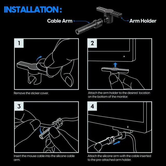 Alt view image 7 of 7 - - Micro Bungee ES : Drag-Free Wired Mouse Support - Free Motion on Your Desk - Super Compact Size - Attach it to Your Monitor - Get More Space (Single Pack)