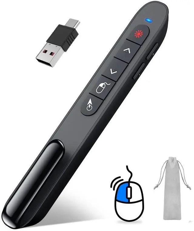 Main image of USB-A and USB-C Presentation Clicker with Air Mouse Control, Rechargeable Wireless Presenter Remote PPT Pointer RF 2.4GZ PowerPoint Clicker Slide Advancer for Mac Computer Laptop