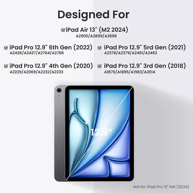 Alt view image 2 of 7 - Keyboard Case for iPad Air 13-inch (M2) 2024 & iPad Pro 12.9-inch 6th/5th/4th/3rd Generation 2022, 7-Colors Backlit Wireless Keyboard, Slim Folio with Pencil Holder