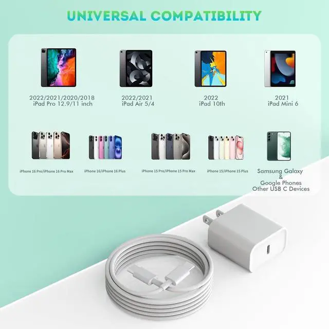 Alt view image 2 of 6 - 6FT iPhone 17 16 15 Charger Fast Charging, 2Pack 20W USB C Apple Charger Travel Plug Block Phone Charging Cable Cord for iPhone 17 Air/17 Pro/17 Pro Max/16e/16 Pro Max/16 Plus/15/15 Pro/15Pro Max/iPad