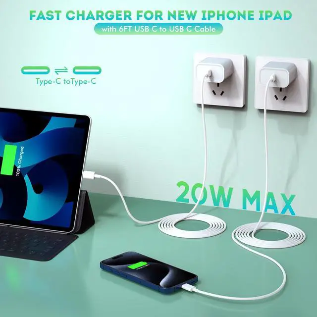 Alt view image 4 of 6 - 6FT iPhone 17 16 15 Charger Fast Charging, 2Pack 20W USB C Apple Charger Travel Plug Block Phone Charging Cable Cord for iPhone 17 Air/17 Pro/17 Pro Max/16e/16 Pro Max/16 Plus/15/15 Pro/15Pro Max/iPad