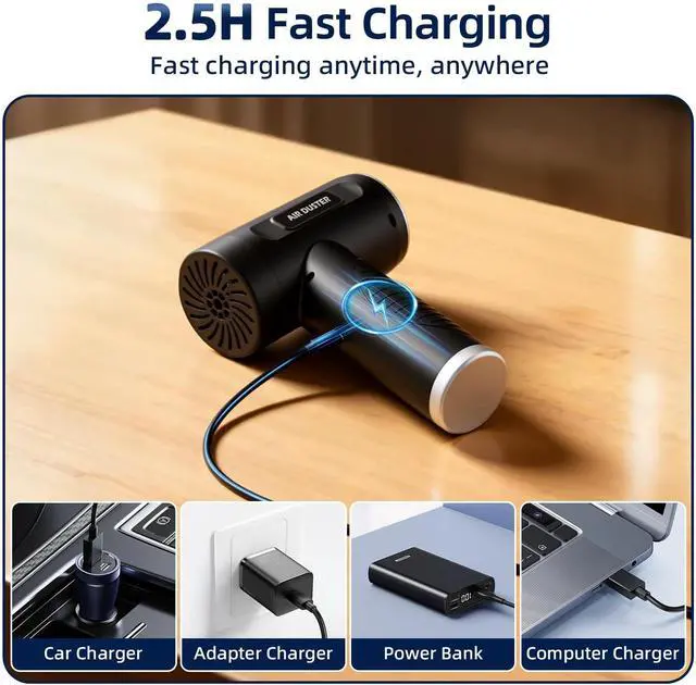 Alt view image 7 of 7 - Compressed Air Duster & Vacuum Cleaner-3 Gear Adjustable 100000RPM Handheld Car Vacuum/Air Blower,Electric Air Duster with LED Light for Keyboard Electric Devices Cleaning.Replaces Compressed Air Cans