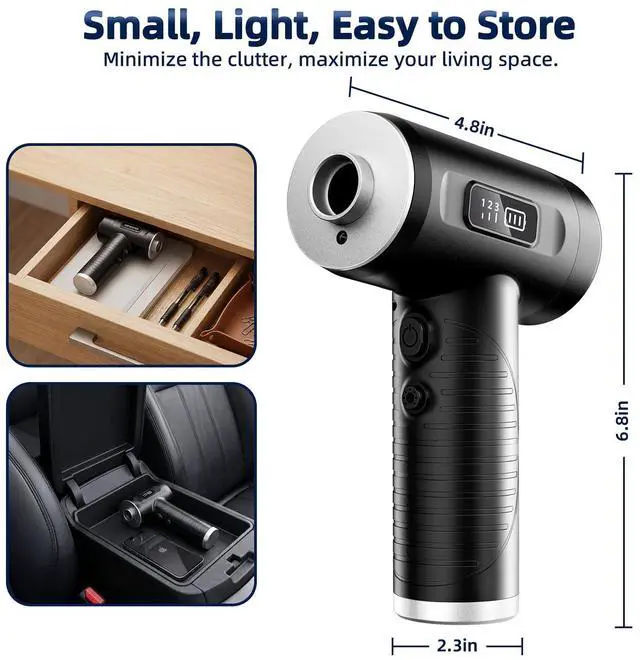 Alt view image 2 of 7 - Compressed Air Duster & Vacuum Cleaner-3 Gear Adjustable 100000RPM Handheld Car Vacuum/Air Blower,Electric Air Duster with LED Light for Keyboard Electric Devices Cleaning.Replaces Compressed Air Cans
