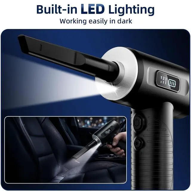 Alt view image 6 of 7 - Compressed Air Duster & Vacuum Cleaner-3 Gear Adjustable 100000RPM Handheld Car Vacuum/Air Blower,Electric Air Duster with LED Light for Keyboard Electric Devices Cleaning.Replaces Compressed Air Cans